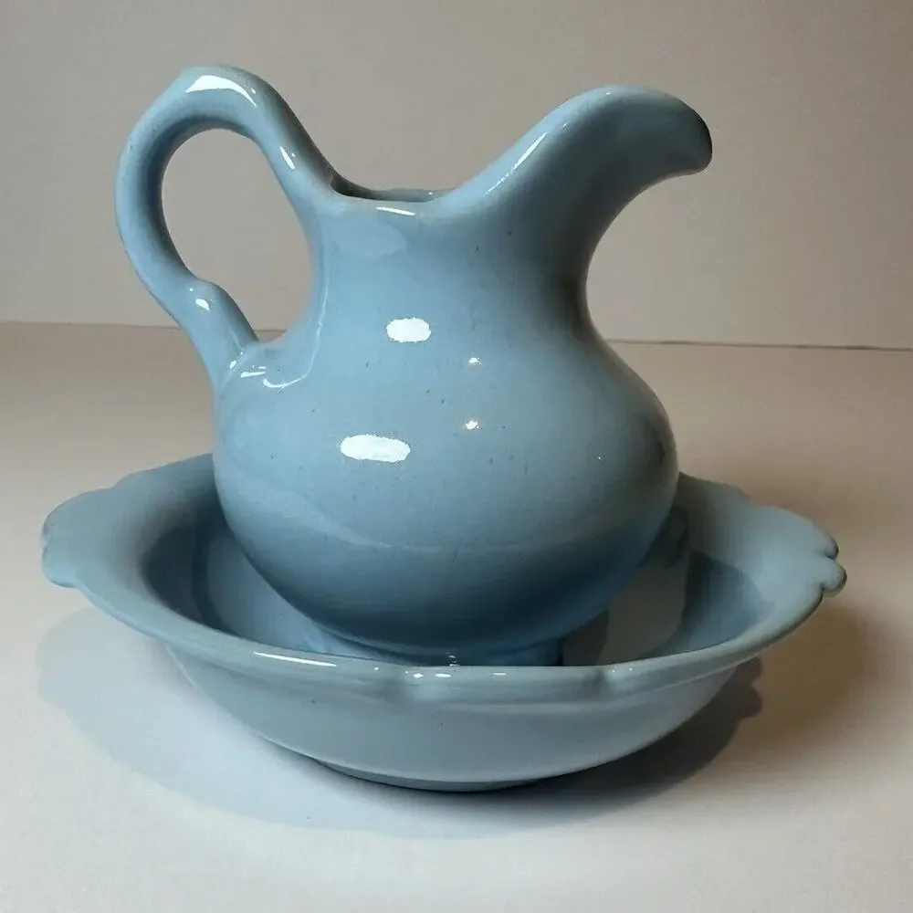 Vintage Robin Egg Blue Small Pitcher and Basin Frankoma 30A and B Art Pottery